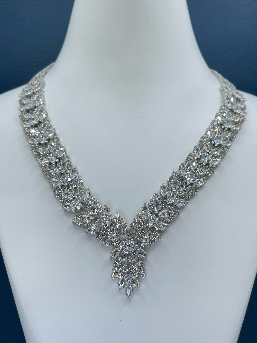 Swarovski Crystal Elements White Swarovski Crystal Statement Tennis Necklace